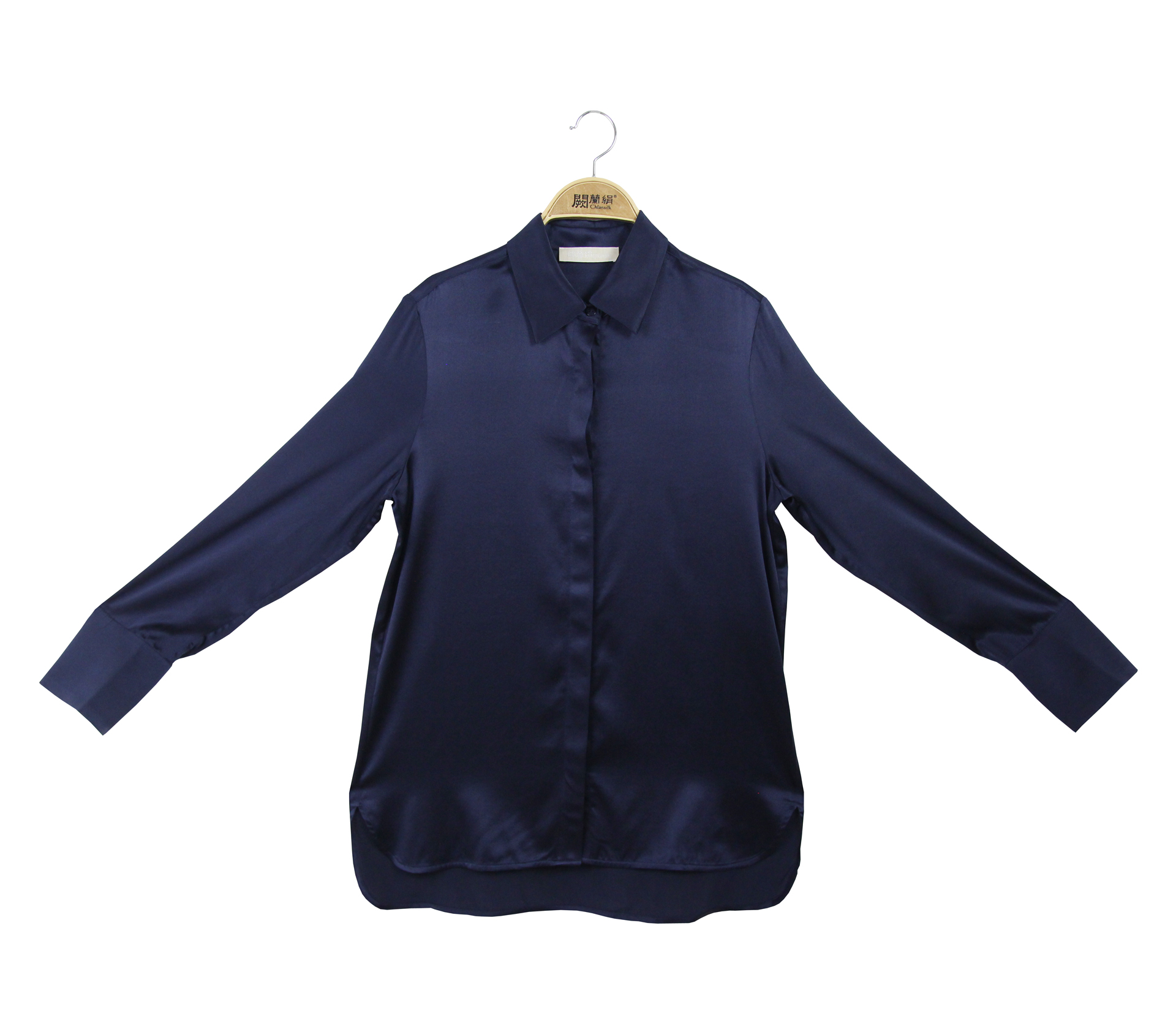 闕蘭絹自在舒適蠶絲緞面襯衫 - 藍色 - 6034