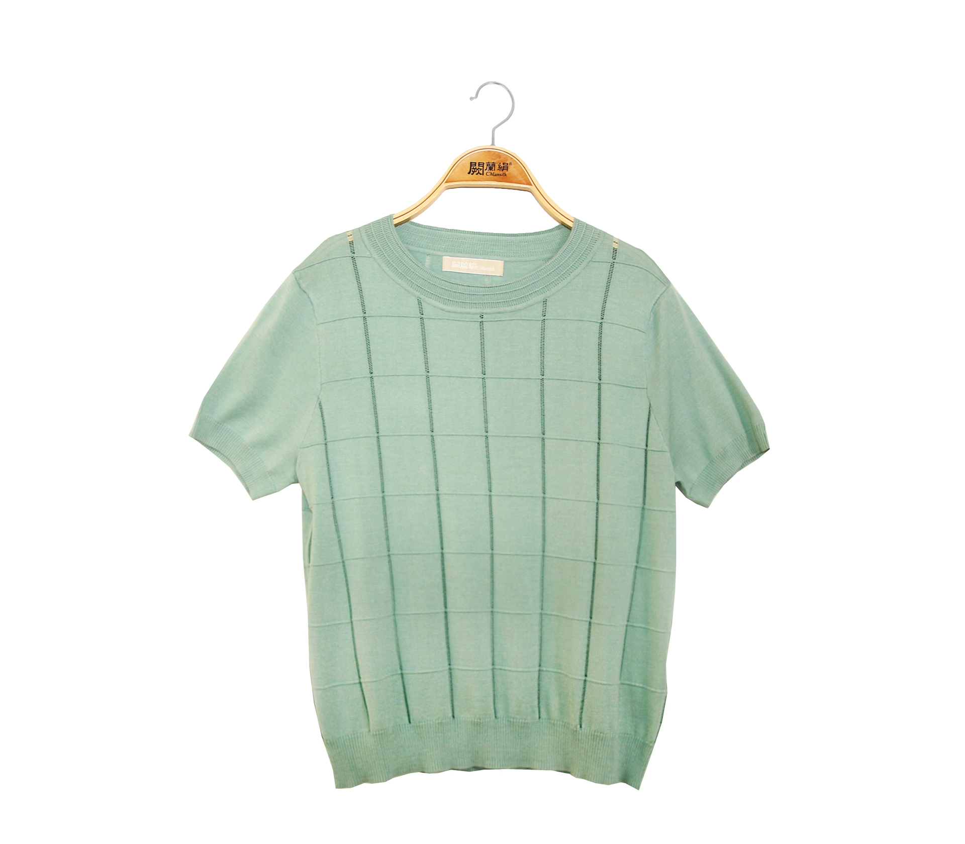 闕蘭絹方格簍空造型針織蠶絲上衣 - 綠色 - 62123