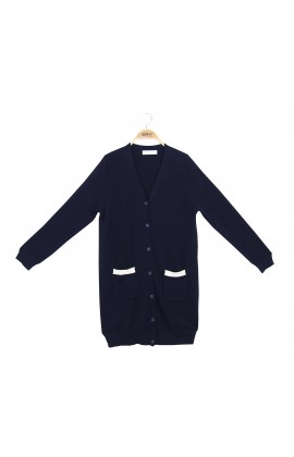 闕蘭絹羊毛蠶絲長版針織外套 - 6641(藍)