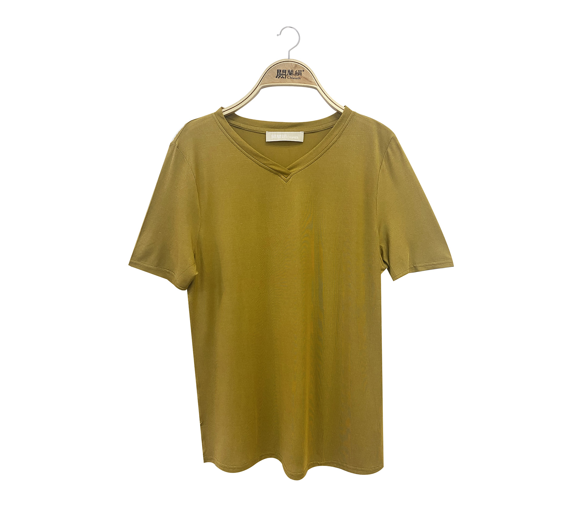 闕蘭絹石墨烯蠶絲V領短袖衛生衣 - 黃色 - M9911