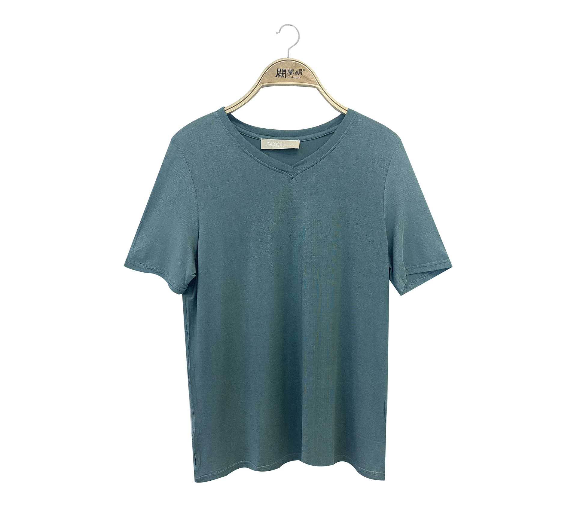 闕蘭絹石墨烯蠶絲V領短袖衛生衣 - 綠色 - M9911