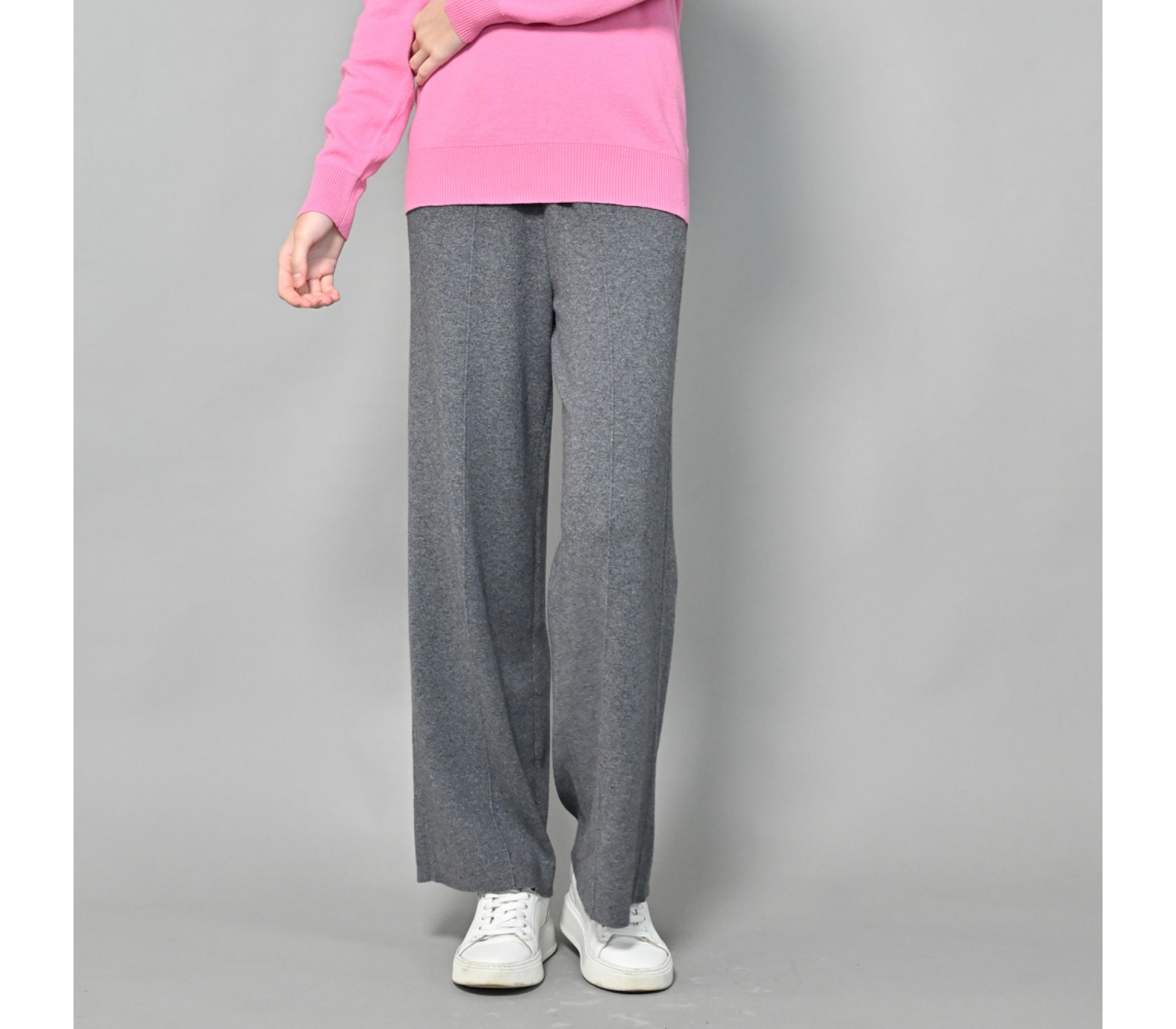 御絹坊 素雅款時尚百搭素面針織羊毛長褲-22384(灰)