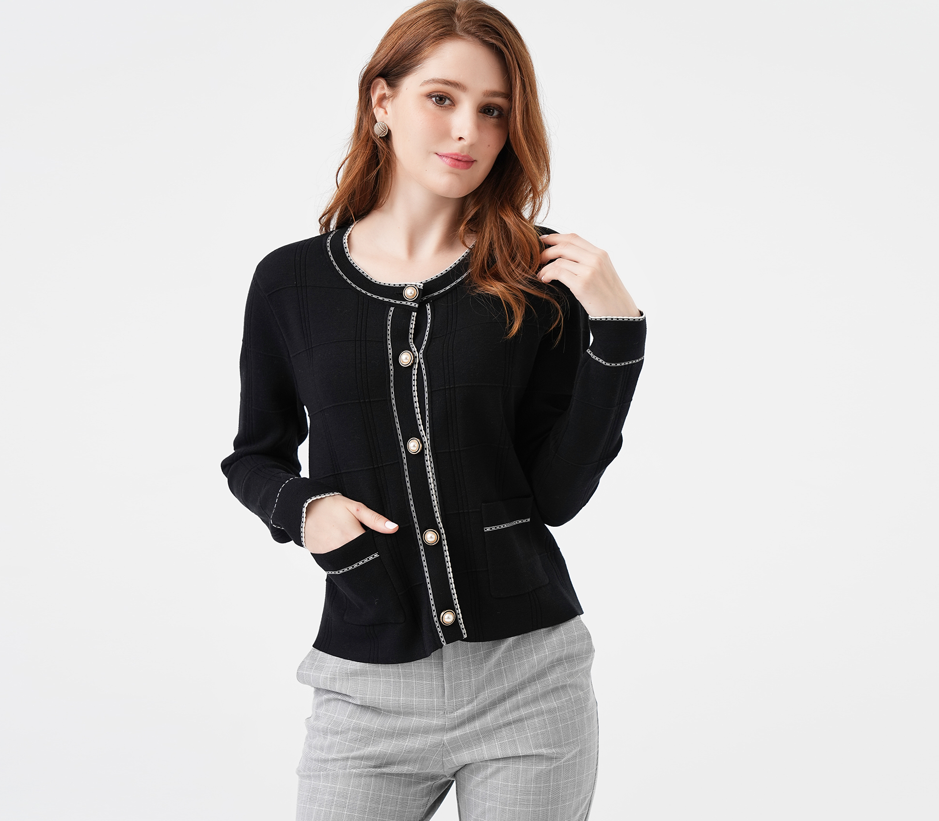 闕蘭絹小香風蠶絲外套 - 黑色 - 6676