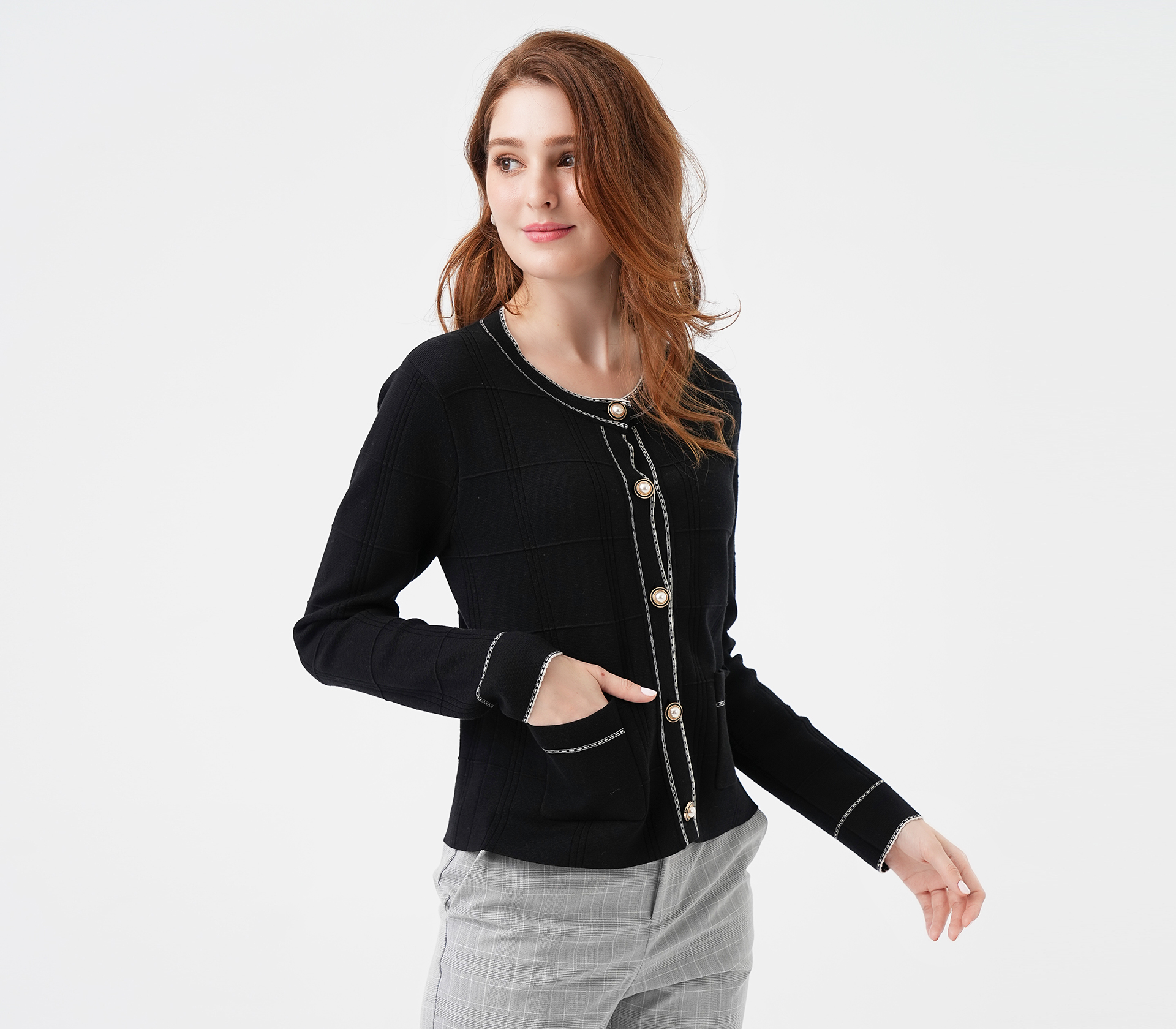 闕蘭絹小香風蠶絲外套 - 黑色 - 6676