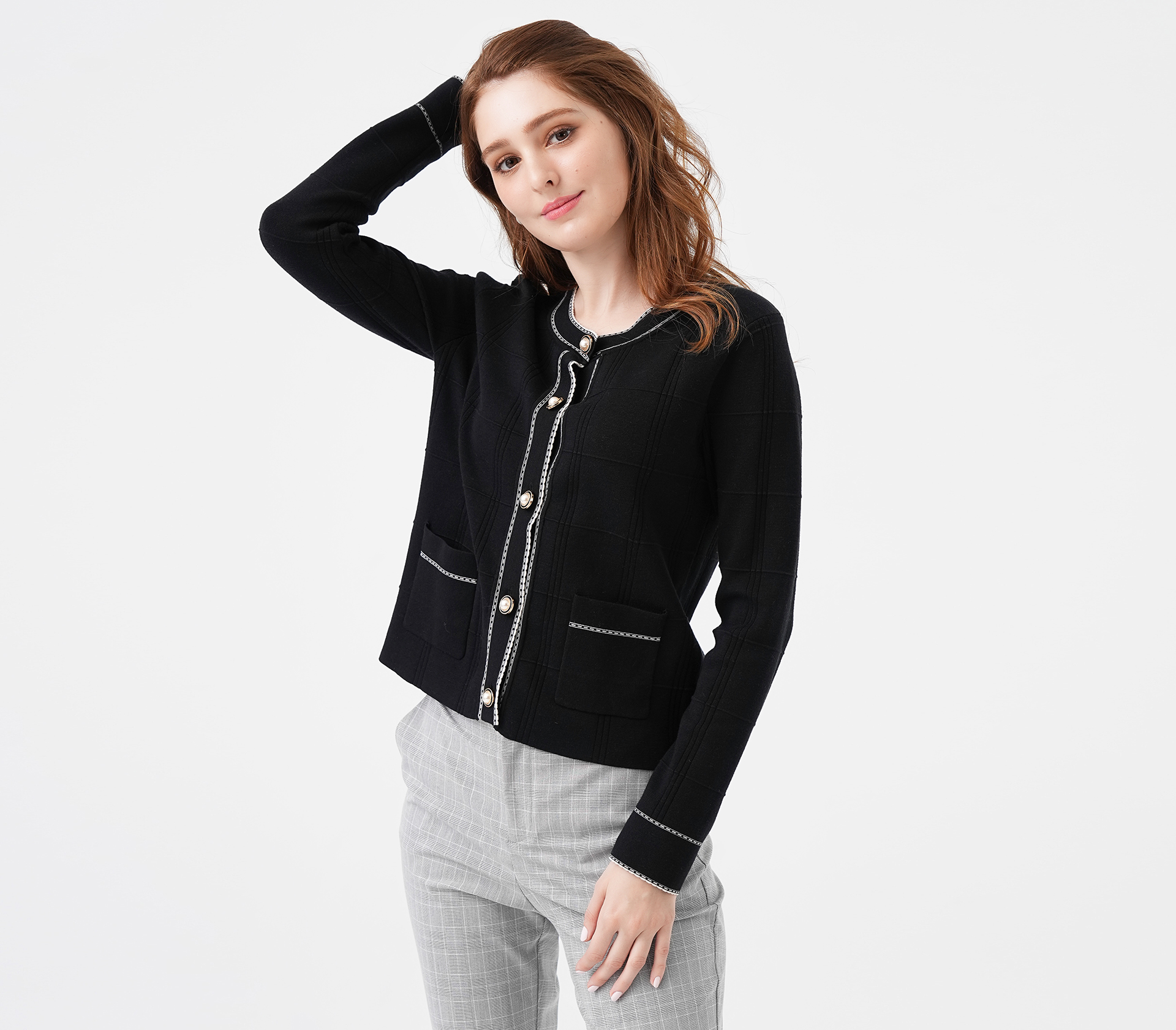 闕蘭絹小香風蠶絲外套 - 黑色 - 6676