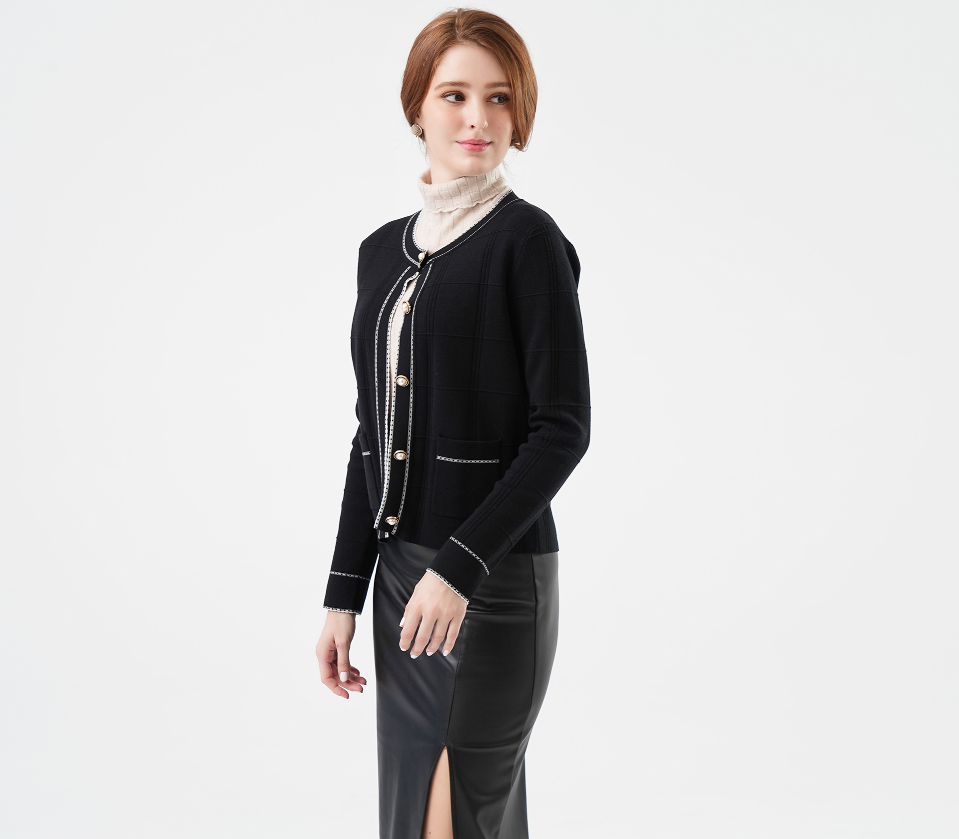 闕蘭絹小香風蠶絲外套 - 黑色 - 6676