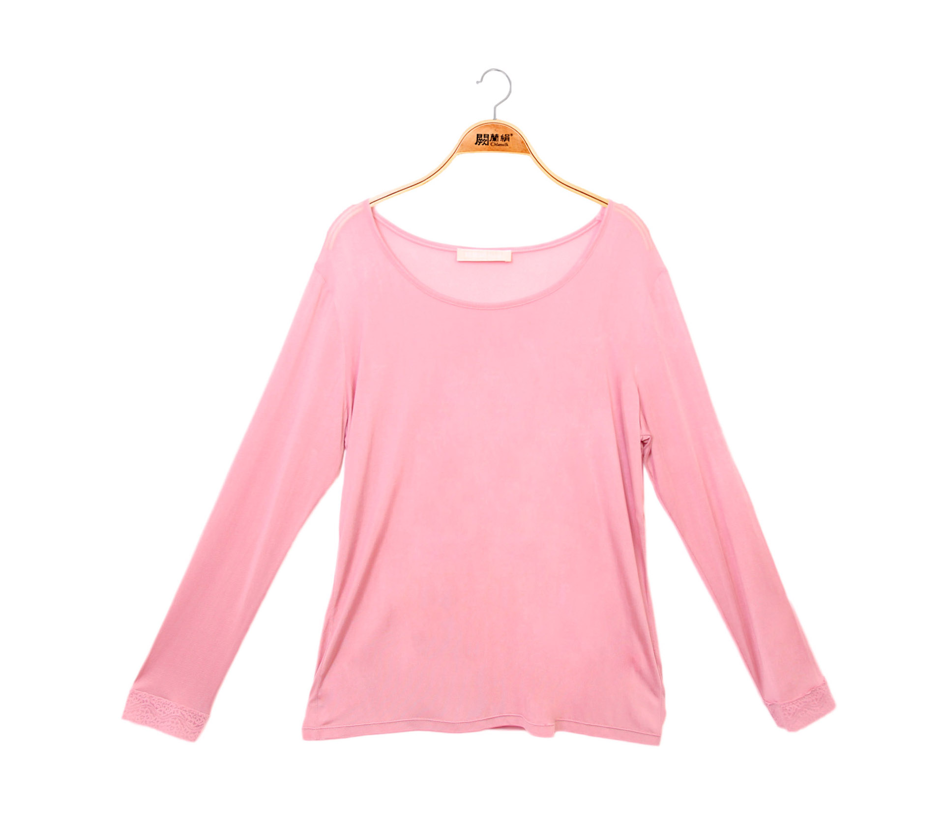闕蘭絹素面長袖32針100%蠶絲衣-粉色-9920